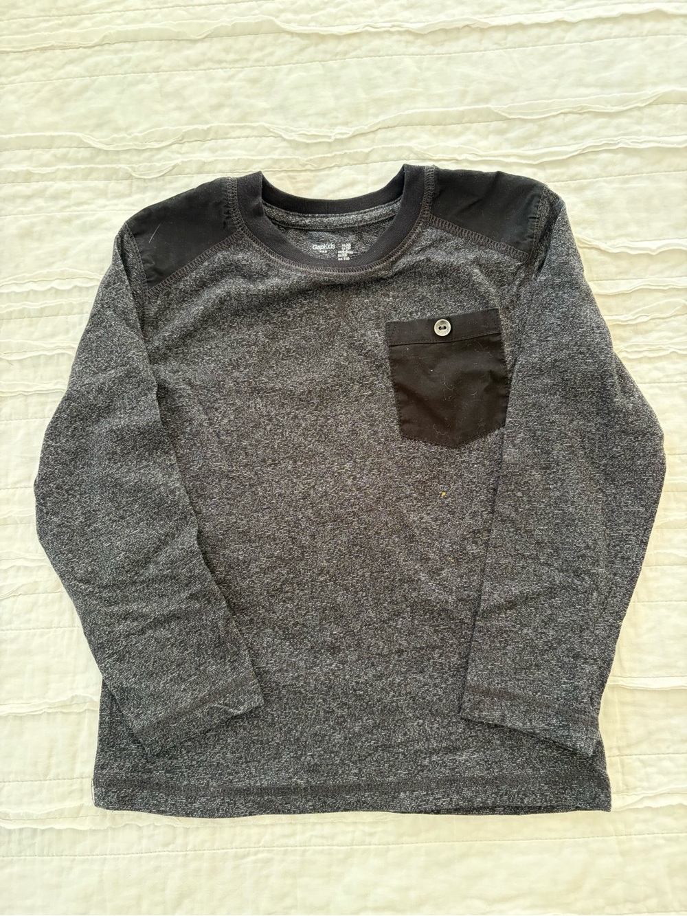 GAP Boys' Heather Gray Long-Sleeve Tee with Black Pocket